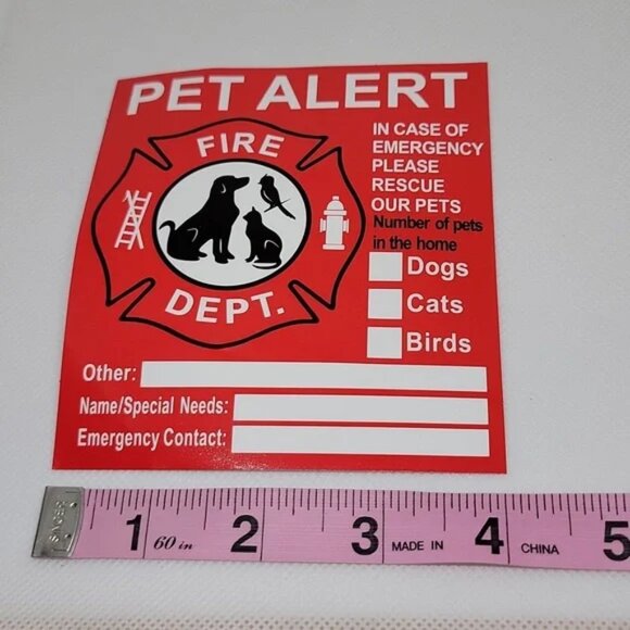 Pet Alarm Alert Self- Adhesive Rescue Stickers Pack of 2 Red White New - Picture 2 of 4
